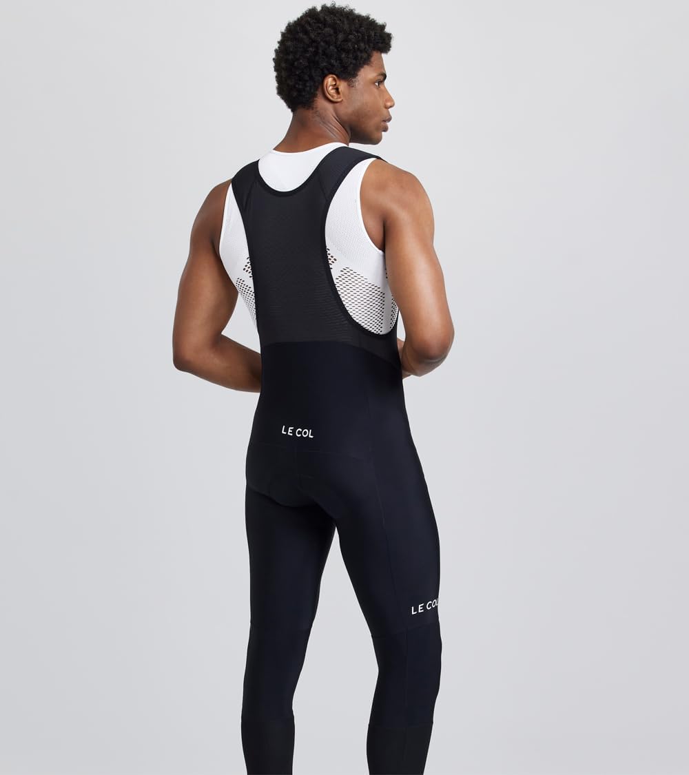 LE COL Men’s Pro Bib Tights | Sweat Wicking Cycling Pants | Aerodynamic Panels, Lightweight, Cuffed Ankles (US, Alpha, Small, Regular, Regular) Black