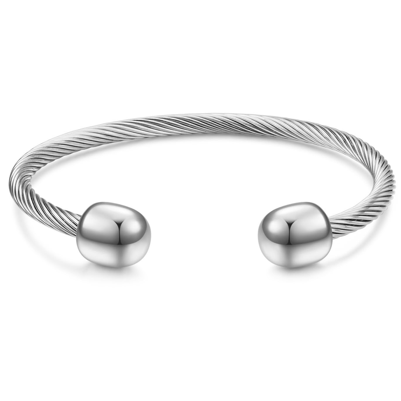 LXBQYSTO Cable Wire Twisted Cuff Bangle Bracelet For Women 14K Gold/rose/silver Stainless Steel Jewelry for Women Gift (Open-Silver1)