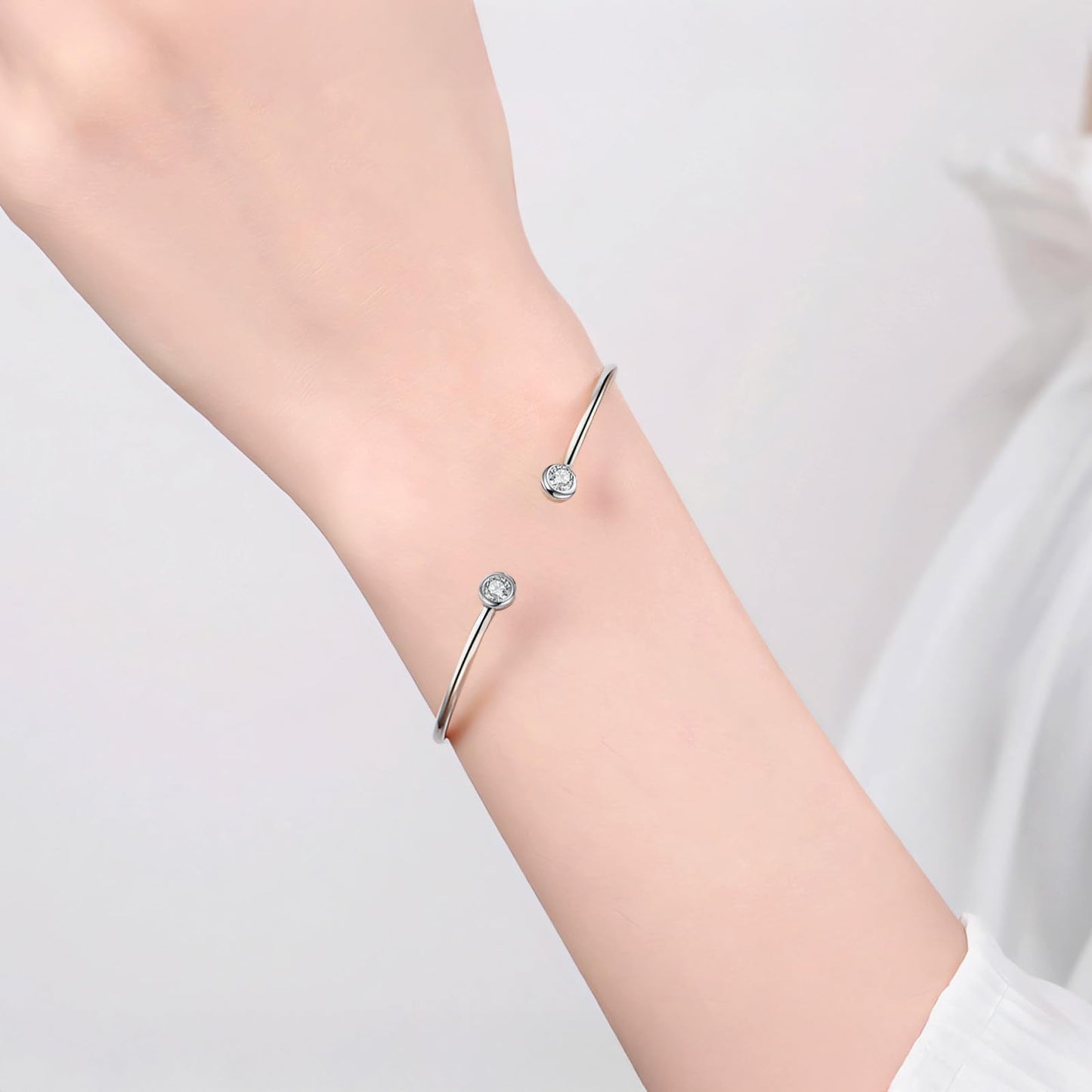 Handmade 925 Sterling Silver Bracelet Minimalist Silver Bangle Bracelet Open Adjustable Simple CZ Cuff Bracelets for Women Teen Girls Fashion Dainty Jewelry Women Gift for birthday Valentine's Day