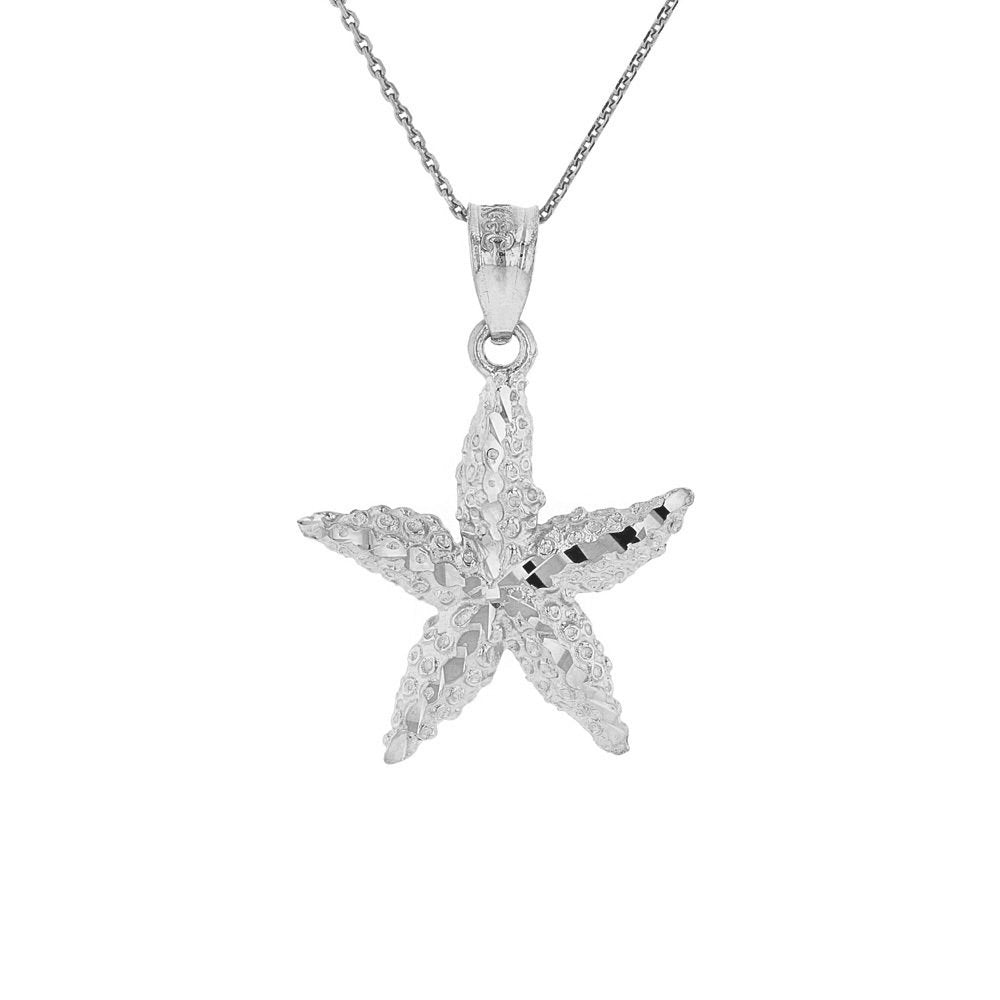 925 Sterling Silver Starfish Sea Star Pendant Necklace, 22"