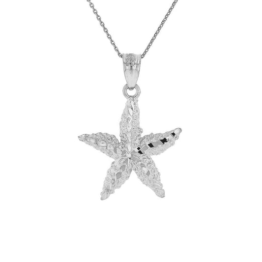 925 Sterling Silver Starfish Sea Star Pendant Necklace, 22"