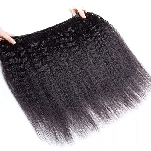 Kinky Straight Bundles 16 18 20 Brazilian Kinky Straight Human Hair Bundles Unprocessed Virgin Hair 3 Bundles 100g/Bundles Double Weft Yaki Straight Human Hair Weave Extensions Natural Color