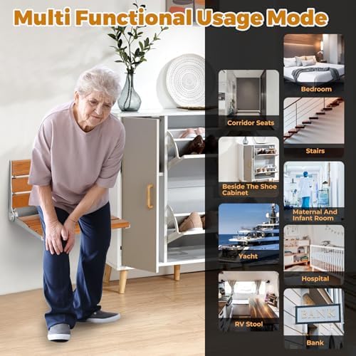 Wall Mount Shower Seat 18", Suitable for The Elderly Disability and Pregnant Women-Maximum Load 440lb