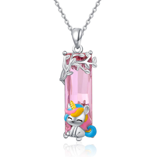AENEAS Unicorn Necklace for Women 925 Sterling Silver Unicorn Pendant Necklace Pink Crystal Jewelry Gift for Women Daughter Wife