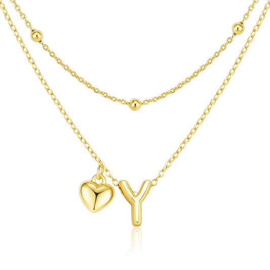 adoyi Gold Heart Initial Necklaces for Women Hers Dainty 14K Gold Plated Heart Initial Necklaces Layered Letter Y Pendant Necklace Stack Birthday Valentines Gifts for Women Jewelry