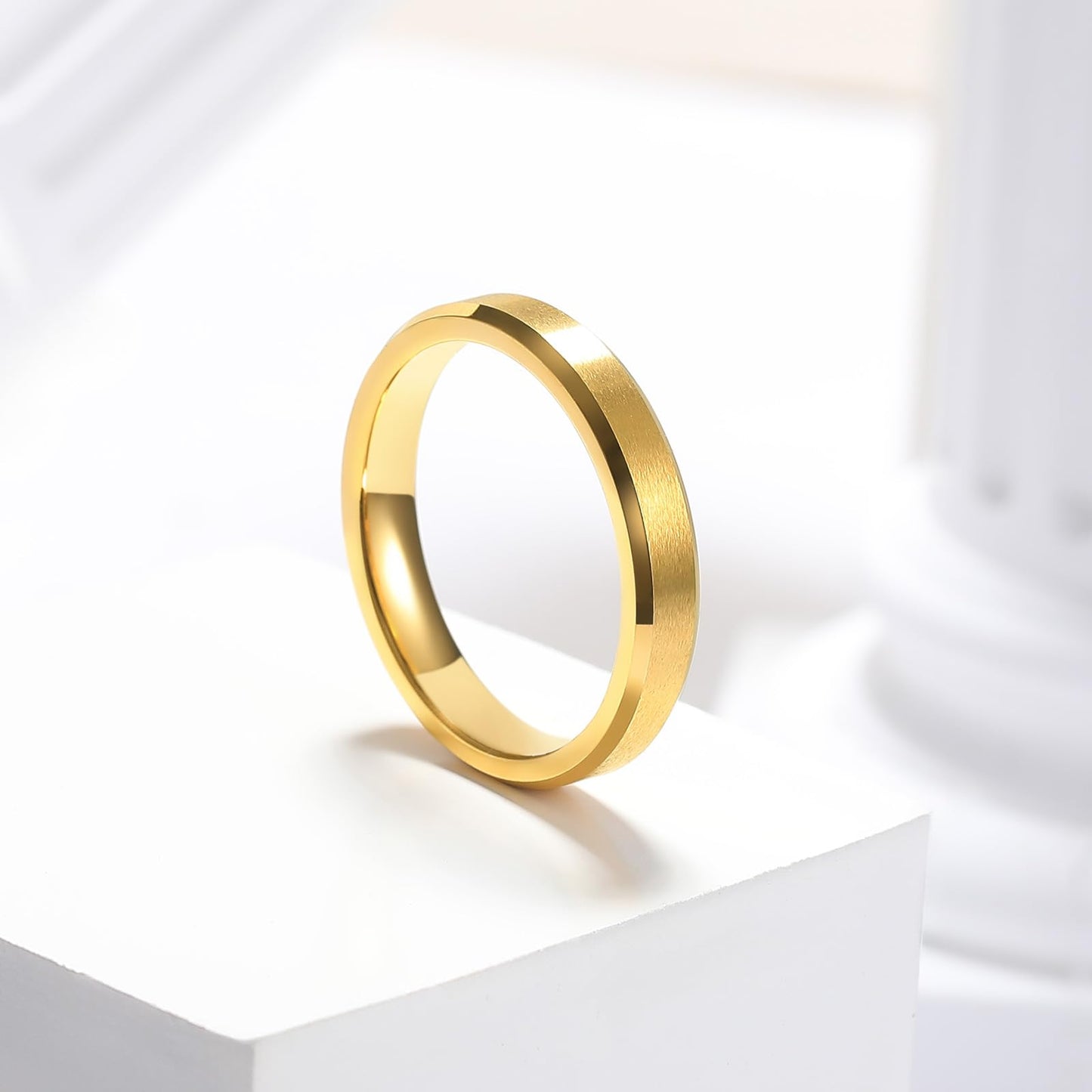King Will 4mm Gold Tungsten Wedding Band Basic Wedding Ring For Men with Brushed Matte Surface Beveled Polished Edge Comfort Fit 11