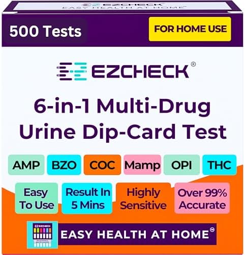 [500 Pack] EZCHECK® 6-Panel Drug Test - at-Home Rapid Urine Screening Kit for 6 Most Used Drugs: (THC-Marijuana, BZO-Benzos, MET-Meth, OPI/MOP-Opiates, AMP-Amphetamine, COC) - FSA/HSA Eligible