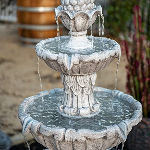 XBrand 58.3" Leaf Classic Bird Bath Water Fountain, 3-Tier, Outdoor Garden, with Pump, White Resin, Yard, Lawn, Porch Décor
