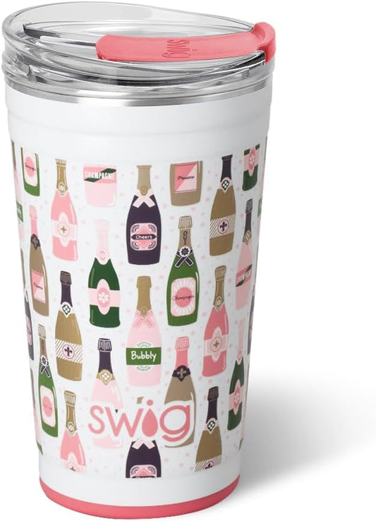 Swig Life 24oz Party Cup, Stackable Insulated Travel Coffee Tumbler with EZ Slider Lid, Cup Holder Friendly Travel, Stainless Steel 24 oz Tumbler, Reusable Mug (Bubbly)