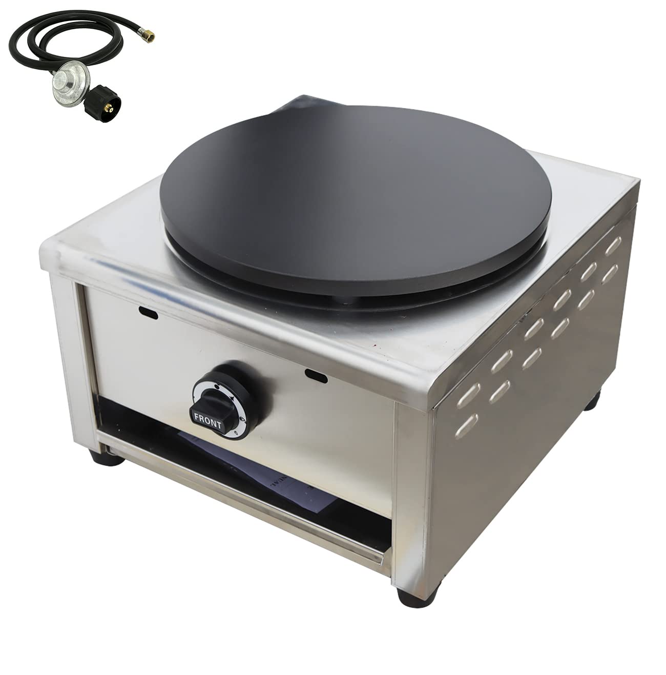 PreAsion 16''Commercial Gas Crepe Makers Machine LPG Gas Pancake Machine Griddle Maker Machine with Low Pressure Valve for Blintzes, Eggs, Tortilla