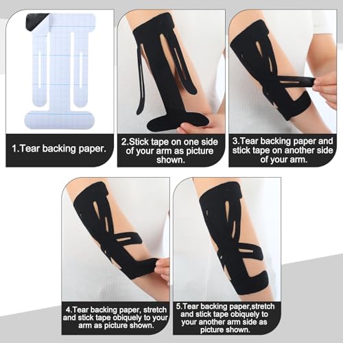 30 Count Kinesiology Tape for Elbow Pre Cut Waterproof Elbow Tape Original Cotton Athletic Latex Free Relief Muscle Support Pain for Sports and Long Lasting Support(Black)