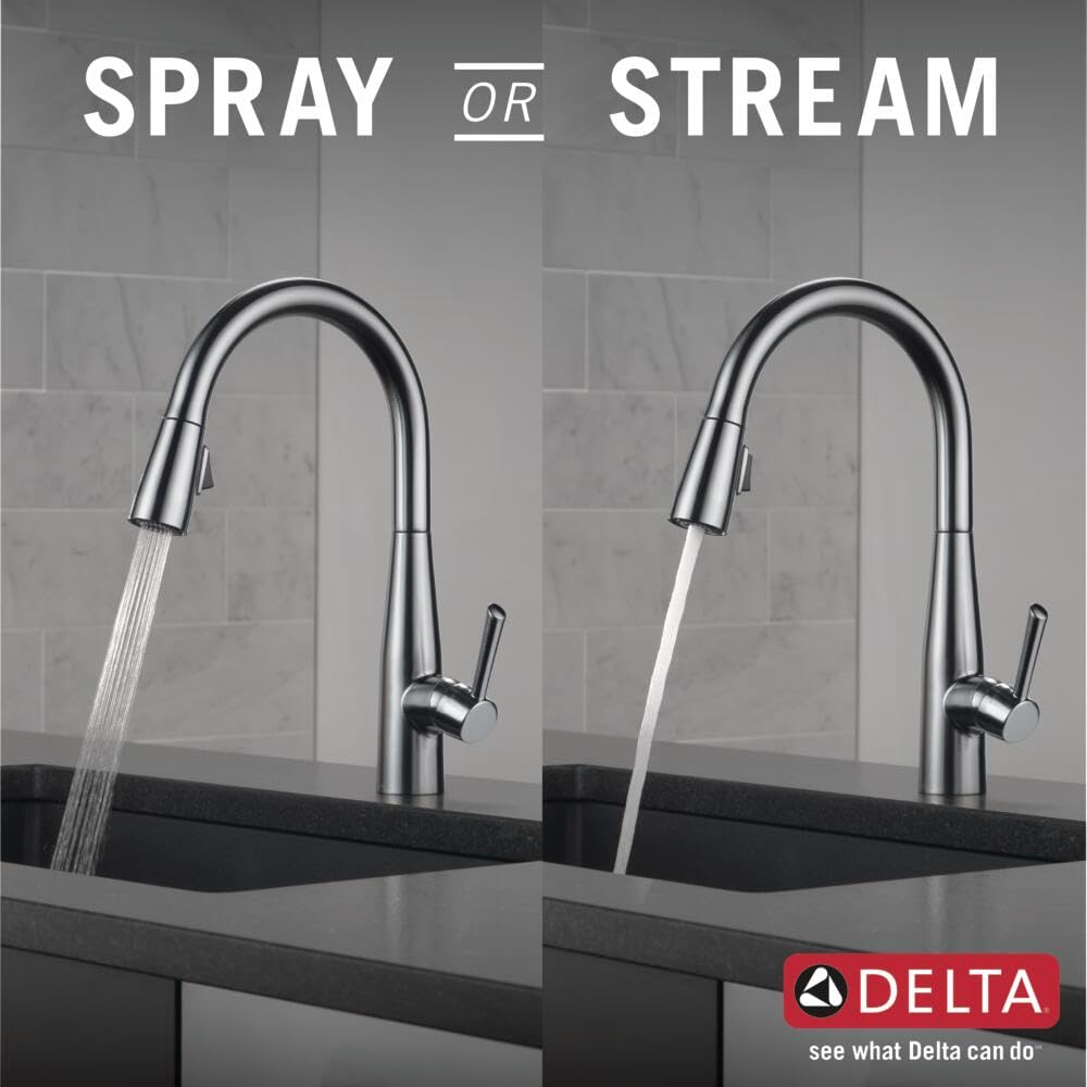 Delta Essa Brushed Nickel Kitchen Faucet with Pull Down Sprayer, Modern Single Hole Kitchen Sink Faucet, Single Handle, Arctic Stainless 9113-AR-DST
