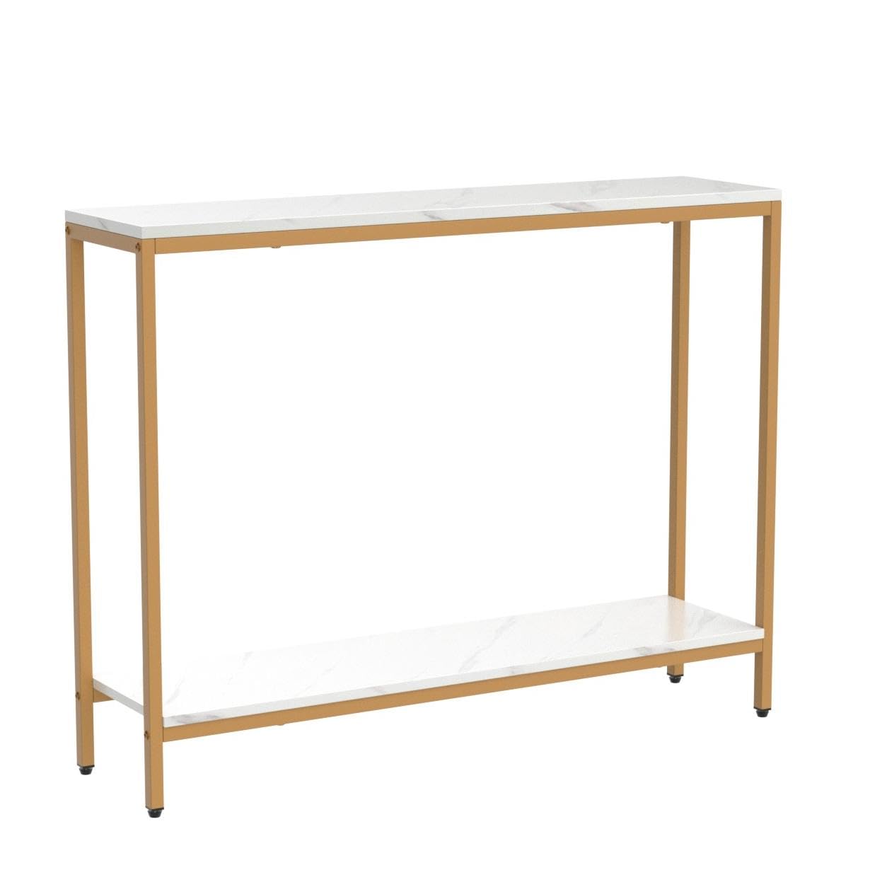 loglus Console Table for Entryway, Faux Marble MDF Sofa Table with Golden Frame (Double Layer, White Marble)