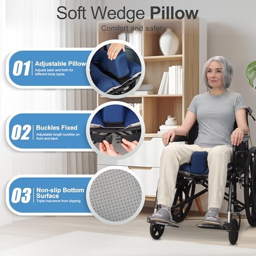 Wheelchair Wedge Pommel Cushion with Safety Straps Non-Slip Wheelchair Cushion for Seniors Prevents Forward Sliding, Provides Leg Abduction, Improves Positioning, Fall Prevention（16 * 17IN）