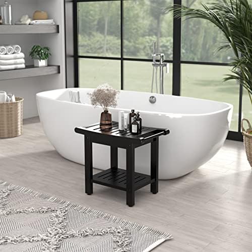Poly Lumber Shower Bench Seat, Larger Size 22" x 13", Shower Benches for Inside Shower, Waterproof Shower Stool with Handles & Storage Shelf, Shower Chair for Bathroom, Bath Stool to Sit (Black)