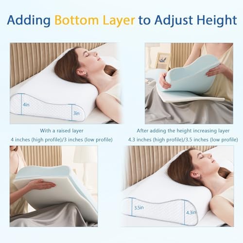Memory Foam Pillows Cervical Pillow for Neck Pain Relief, Ergonomic Pillow for Shoulder Pain, Orthopedic Contour Pillow for Side Sleepers, Neck Support Pillows for Sleeping with Cooling Pillowcase