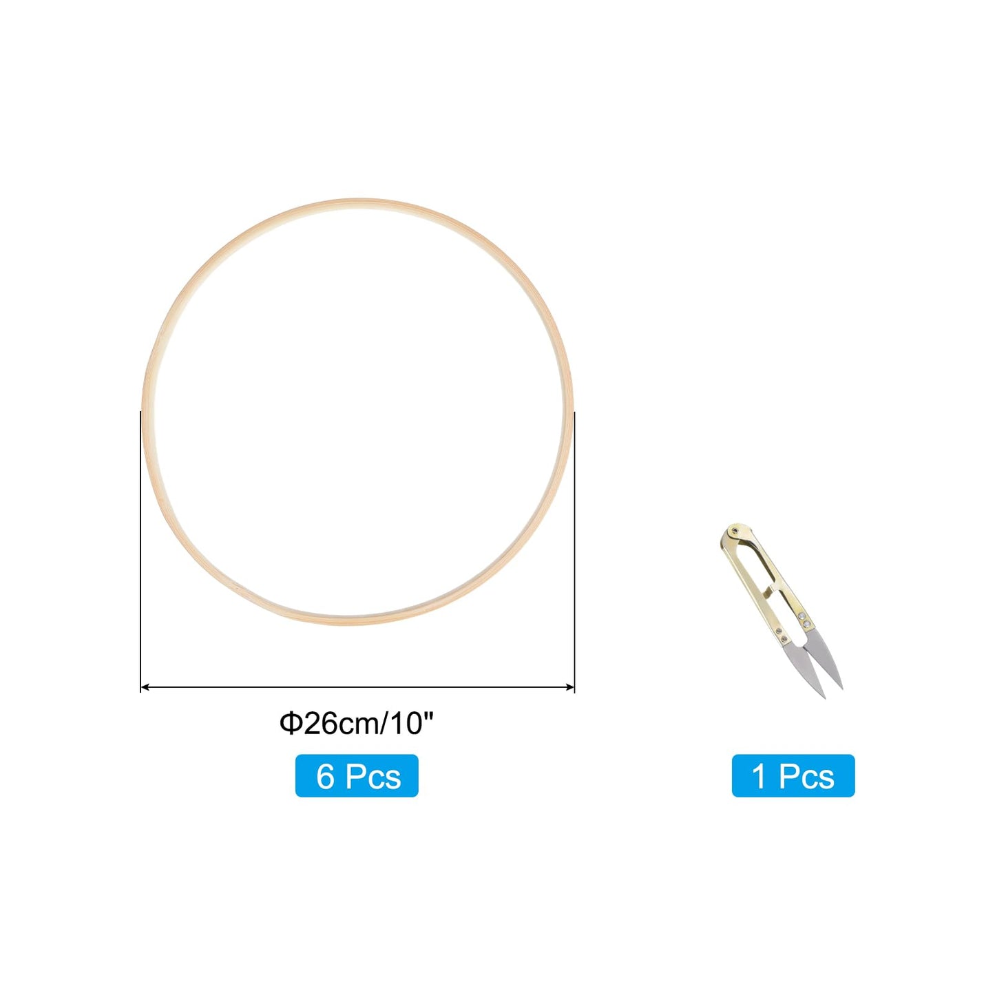 PATIKIL 10 Inch Bamboo Macrame Hoop, 6Pcs Wood Floral Hoop Craft Rings with 1 Scissor for DIY Craft Dream Catcher Wedding Wreath Decor Wall Hanging Decoration