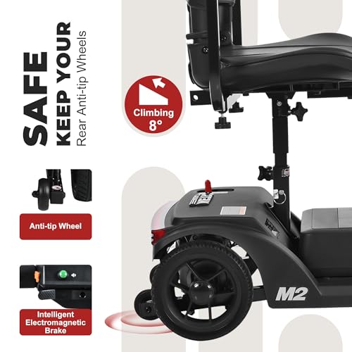 Metro Mobility 4 Wheel Powered Mobility Scooters, 330 lbs Capacity Mobility Scooters for Adults, Folding Mobility Scooter Lightweight, Electric Scooters for Seniors 10 Miles Range LED Light Black