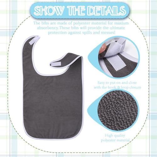Adult Bibs Washable Clothing Protector for Men Women Adjustable Eating Cloth for Elderly Seniors and Disabled