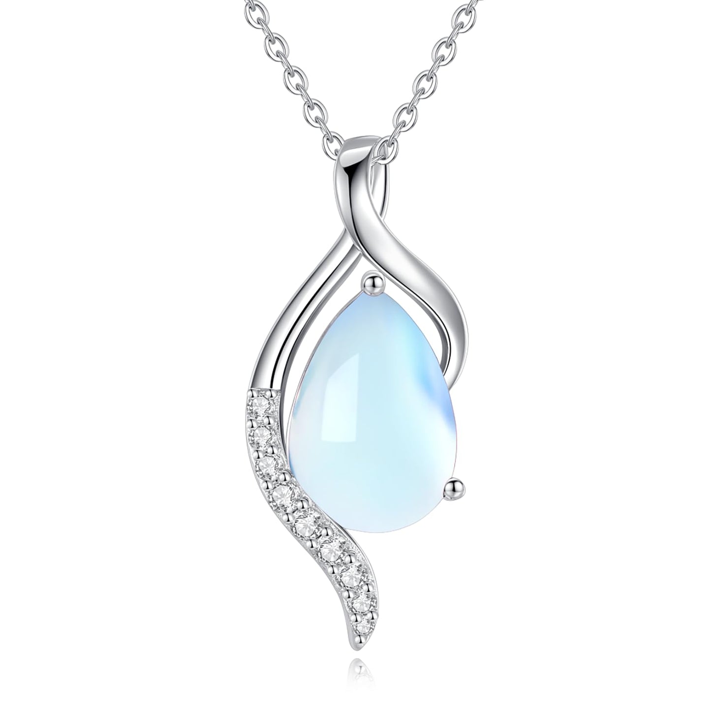 FANCIME June Birthstone Necklace for Women Teardrop Moonstone Necklace S925 Sterling Silver Gentle Love Birthday Gifts for Mom Women, 16"+2" Inches
