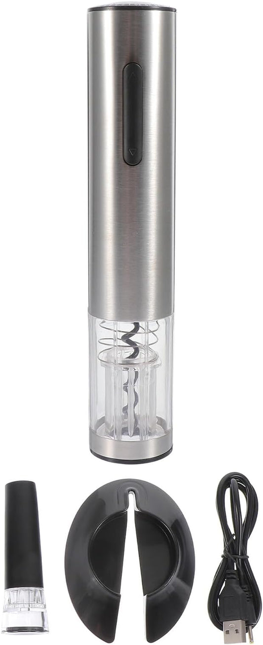 Lurrose Automatic Electric Wine Opener Rechargeable Stainless Steel Corkscrew with Vacuum Stopper and USB Charging Cable Practical Lightweight Wine Bottle Opener for Home Party and