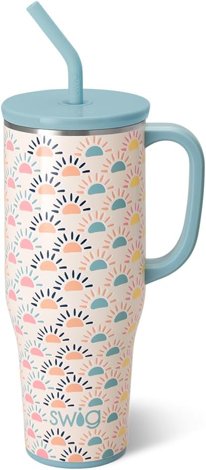 Swig Life 40oz Mega Mug, 40 oz Tumbler with Handle and Straw, Cup Holder Friendly, Dishwasher Safe, Extra Large Insulated Tumbler, Stainless Steel (Sun Chaser)