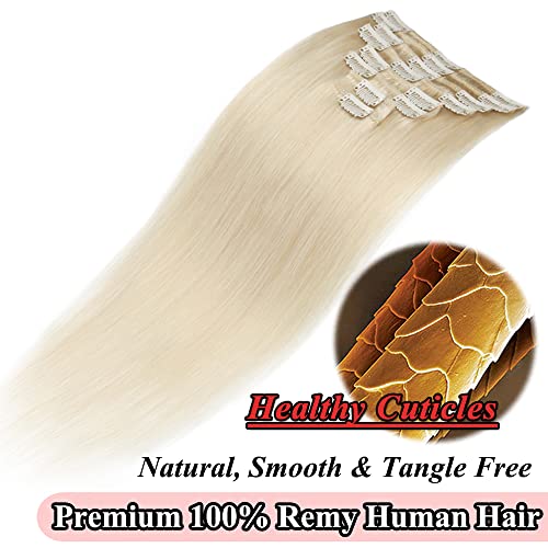 MY-LADY Clip in Hair Extensions Real Human Hair Platinum Blonde 22 Inch 85g Remy Hair 8pcs Weft Balayage Full Head Natural Straight for Women