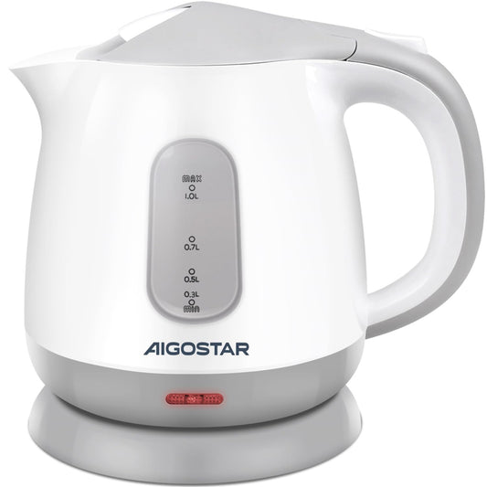 Aigostar Small Electric Kettle, 1L Portable Electric Tea Kettle 1100W with Automatic Shut-Off and Boil Dry Protection, Travel Hot Water Boiler Cordless for Making Coffee and Tea, BPA-Free, Grey