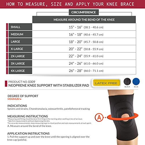 OTC Knee Support, Encircling Stabilizer Pad, Neoprene, Black, Small (Pack of 2)