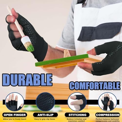 2 Pairs Copper Arthritis Gloves for Carpal Tunnel Pain Relief, Compression Gloves to Alleviate Hand Pain, Swelling, Fingerless Computer Typing Gloves for Rheumatoid, Tendonitis Women & Men (X-Large)