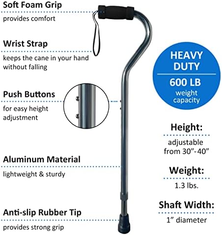 Sky Med Aluminum Lightweight Bariatric Heavy Duty Cane-600lbs Weight Capacity, for Women & Men, 1.3 lbs. Product Weight, Soft Hand Grip, Carrying Strap, Offset Handle