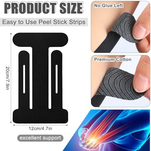 30 Count Kinesiology Tape for Elbow Pre Cut Waterproof Elbow Tape Original Cotton Athletic Latex Free Relief Muscle Support Pain for Sports and Long Lasting Support(Black)