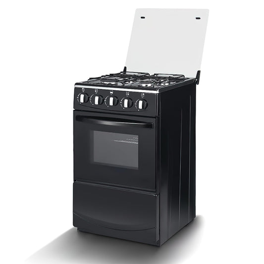 20" Freestanding LPG Stove - Equipped with 4 coil burners and 50L Oven with Stainless Steel Stove (Black: Automatic Ignition)