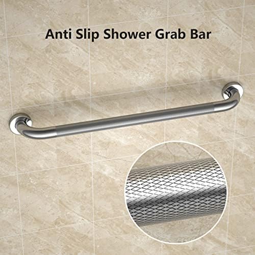 24 Inch Anti Slip Shower Grab Bar 1.25" Diameter, YuanDe 2 Pack Stainless Steel Bath Grab Bar, Knurled Bathroom Safety Rail, Shower Handrail Support, Handicap Elderly Injury Balance Assist Handles