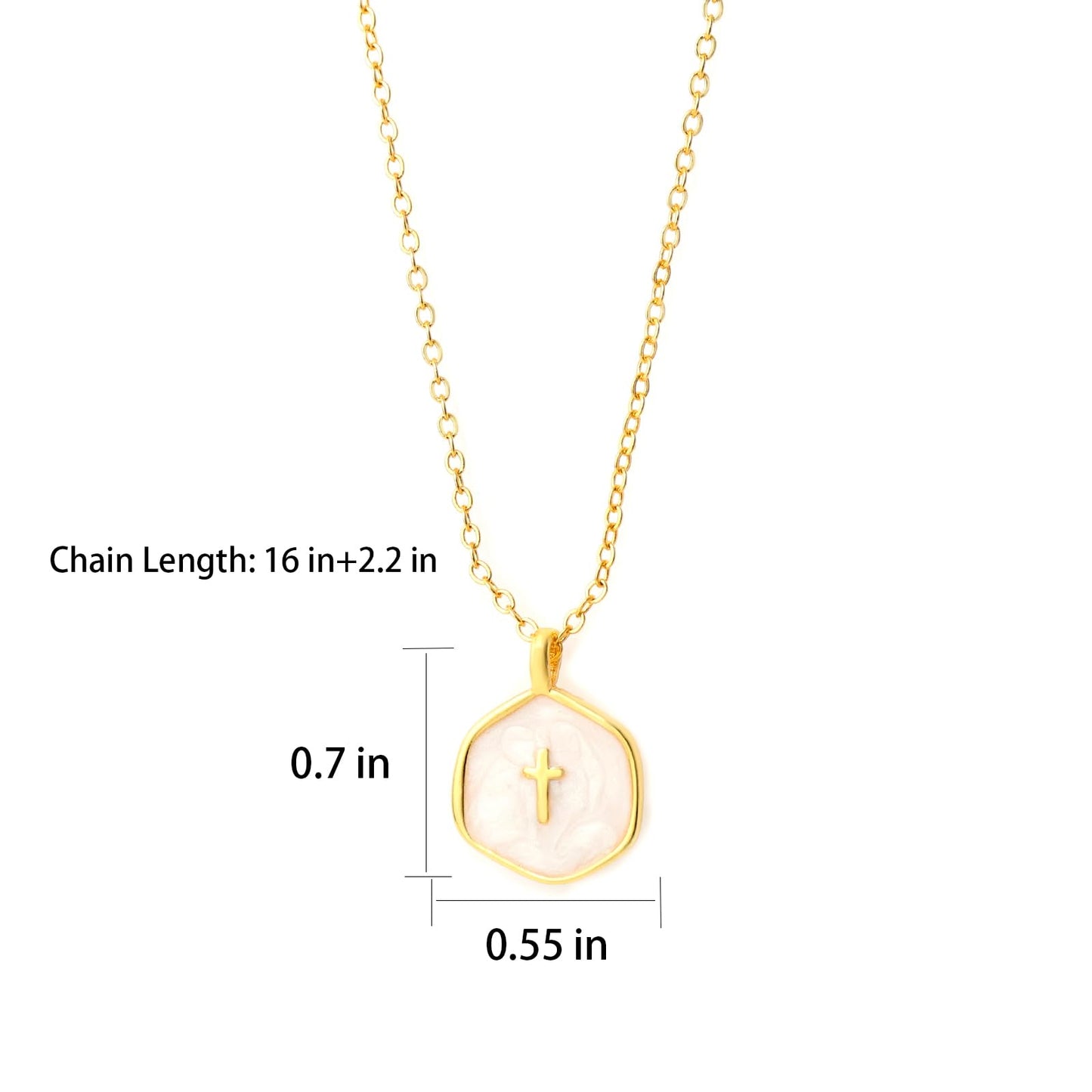 MAIKERDER Cross Necklace for Women, 14K Gold Plated Dainty Small Cross Necklace with Disc Pendant, Cute Simple Gold Cross Charm Necklaces for Women Christian Non Tarnish 16 Inches