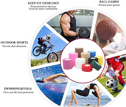 Self Adherent Cohesive Bandage 2"x5 Yards First Aid Bandages Stretch Sport Athletic Wrap Vet Tape for Wrist Ankle Sprain and Swelling,Purple(12 Rolls)