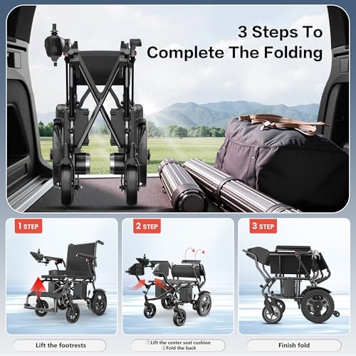 Foldable Electric Wheelchair for Adults, 15 Miles Long Travel Range Power Wheelchair, 300LBS Weight Capacity, All Terrain Motorized Wheelchair for Seniors Portable