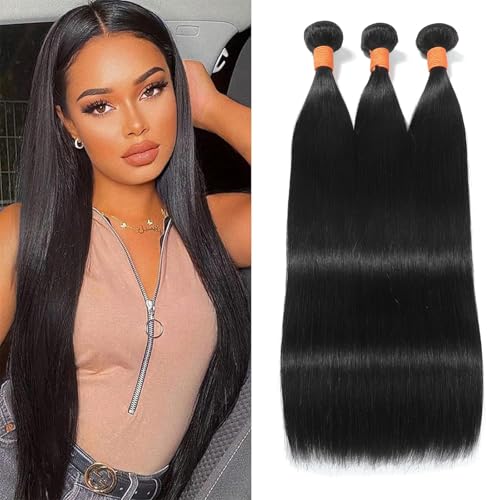 Straight Bundles Human Hair 22 24 26 Inch 3 Bundles 100% Unprocessed Brazilian Virgin Human Hair Straight Weave Bundles Natural Color