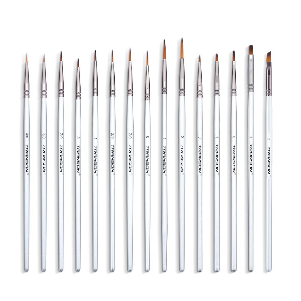 Transon Fine Detail Paint Brush Set 15pcs for Miniature Models Craft Painting Body Painting with Acrylic Gouache Watercolor Tempera and Oil Paint