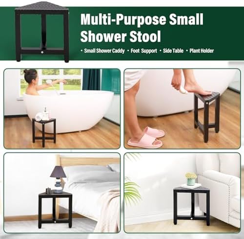 TYYIHUA 13.2" Shower Stool for Shaving Legs, Shower Foot Rest, Shower Stool for Inside Shower Waterproof, Small Corner Stool for Small Space, Small Shower Bench for Bathroom, Black