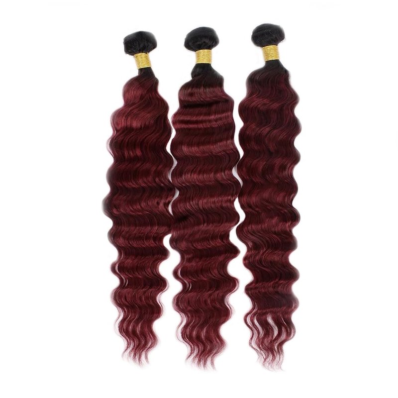 Burgundy Bundles Human Hair Ombre Deep Wave Human Hair Bundles 1B99J Red Bundle 12 14 16 Inch Burgundy Loose Deep Wave Bundle Unprocessed Brazilian Hair Extensions 300G