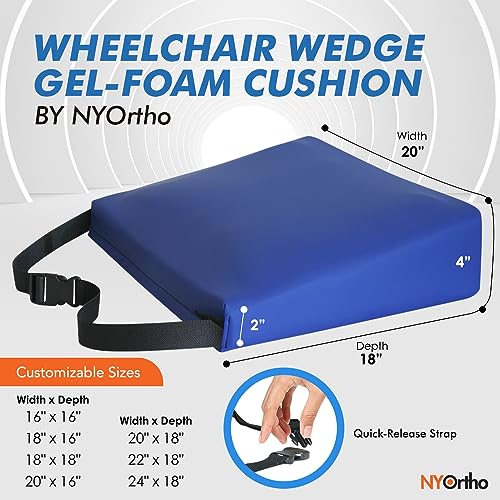 NYOrtho Wheelchair Gel Seat Cushions - Wedge - Shaped Gel- Foam Cushion Wheelchairs -Office Chairs - Car Seats - More - Firm Foam Quick Release Straps Non - Slip Bottom - Made in USA