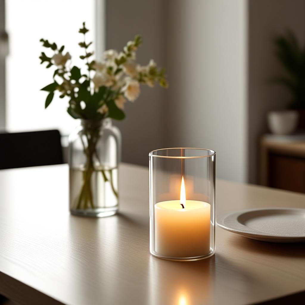 CYS EXCEL 6 PCS (H:6" D:4"") Open Ended Clear Glass Hurricane Candleholder Tube Lamp Shade Open Flame Candlestick Holder Chimney Tube Cover Bottomless Cylinder"