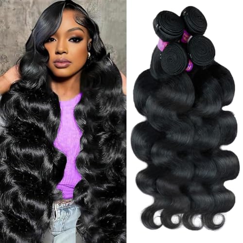 14A Body Wave Human Hair Bundles 14 16 18 20 Inch Bundles Human Hair 100% Unprocessed Brazilian Virgin Hair Body Wave 4 Bundles Human Hair Extensions for Women Natural Color Quick Weave