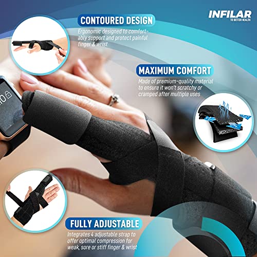 Trigger Finger Splint for Men & Women, Adjustable One or Two Finger Splint Full Hand and Wrist Brace Support for Sprains, Finger Discomfort Relief