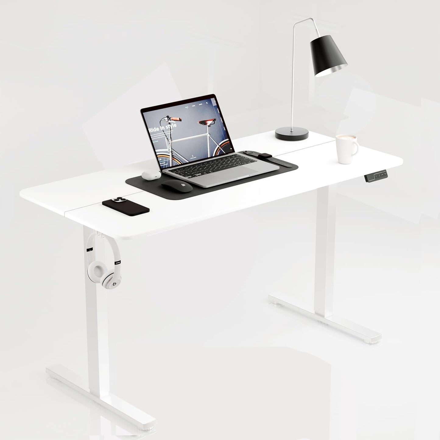 ERGOMAKER 43" Electric Standing Desk, Adjustable Height, Sit Stand Up Desk for Home Office & Computer Workstations, Memory Controller, White