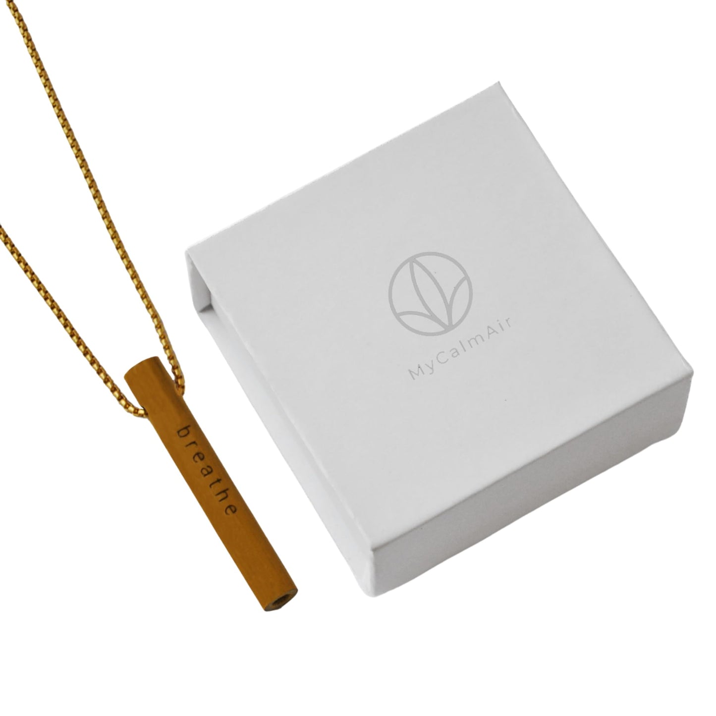 MyCalmAir Bamboo Breathing Necklace for Meditation, Mindfulness Tool, Stress Reducer, Eco-Friendly Breathe Pendant, Portable Relaxation Gift for Men & Women (Gold)