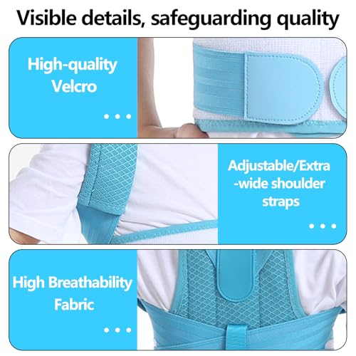 Posture Corrector for Kids,Adjustable Children Posture Corrector for Boys/Girls,Breathable Back Support Belt with Spine Lumbar Shoulder Braces for Hunchback，Spine Corrector (Blue, X-Large)