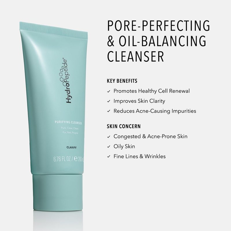 HydroPeptide Purifying Facial Cleanser, Pore-Perfecting Face Wash Absorbs & Balances Natural Oils, 6.76 Ounce