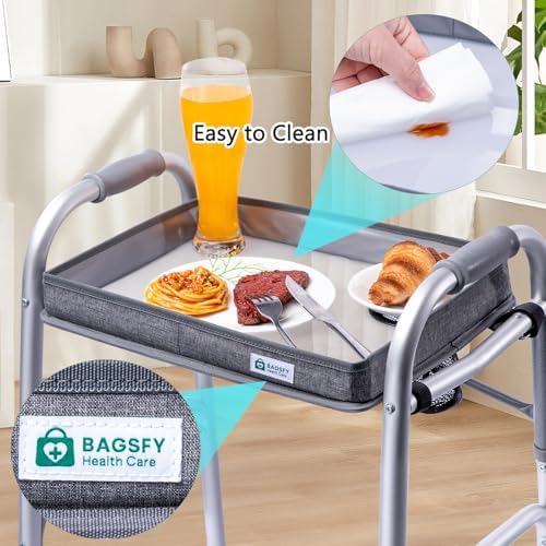 BAGSFY Clear View Walker Tray for Seniors– Universal Folding Walker Table with Cup Holder & Side Pocket | Hard Top Lightweight Walker Accessory, Tool-Free Installation, Fits Most Walkers
